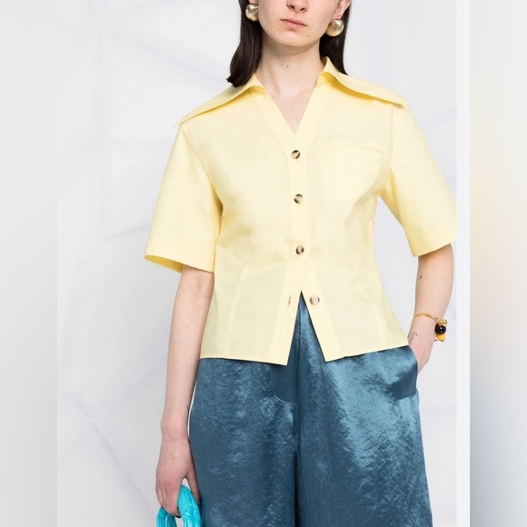Nanushka Tops - $323 NANUSHKA 100% Cotton Pointed Collar Button Down Yellow Bliuse Shirt Size S